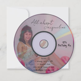 Retro Pink Girl's Music CD Birthday 招待状