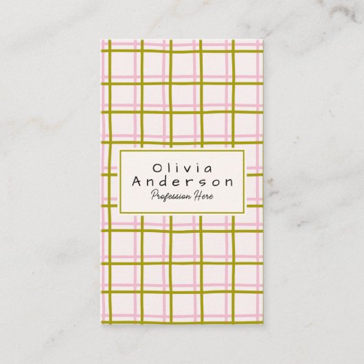 Retro Pink Green Checkered Stripes Trendy Boho  名刺 (正面)