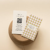 Retro Pink Green Checkered Stripes Trendy QR Code 名刺