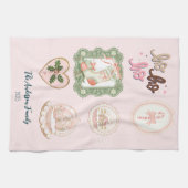 Retro Pink Green Christmas キッチンタオル (横)