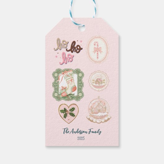 Retro Pink Green Christmas ギフトタグ (裏面)