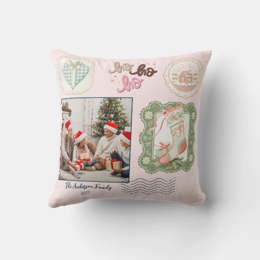 Retro Pink Green Christmas クッション (裏面)