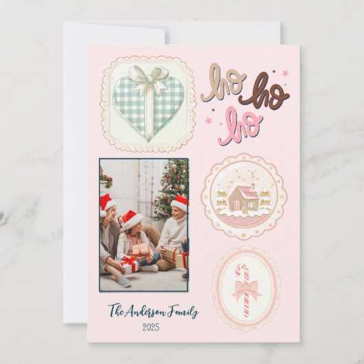 Retro Pink Green Christmas シーズンカード (正面)