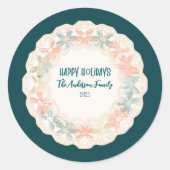 Retro Pink Green Christmas ラウンドシール (正面)