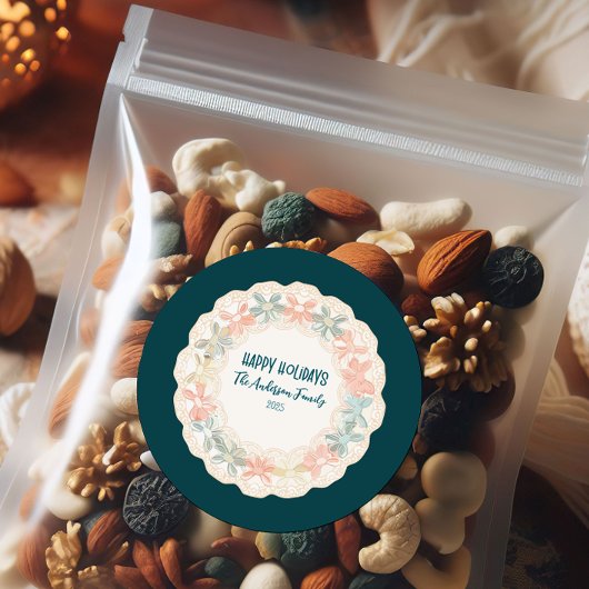 Retro Pink Green Christmas ラウンドシール