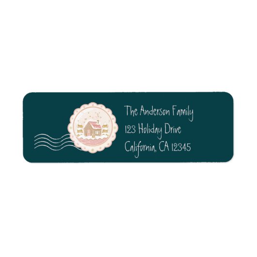 Retro Pink Green Christmas ラベル (正面)