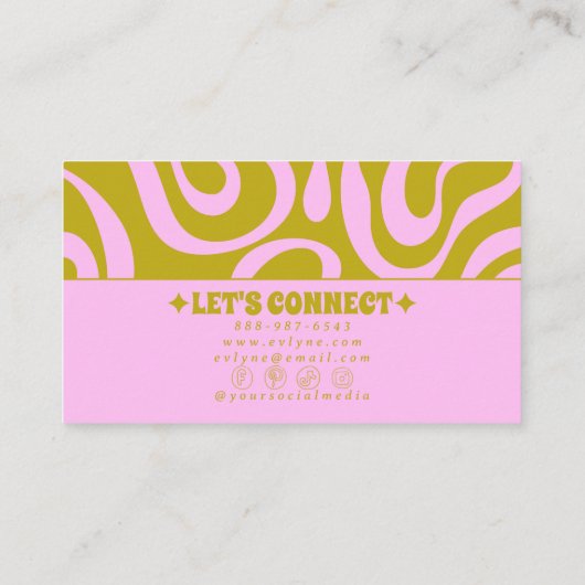 Retro Pink Green Monochrome Boho Groovy Trendy  名刺 (裏面)