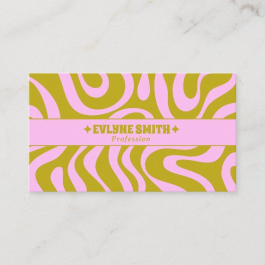 Retro Pink Green Monochrome Boho Groovy Trendy  名刺 (正面)