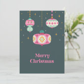 Retro Pink Green Non Photo Christmas Ornament シーズンカード (スタンド正面)