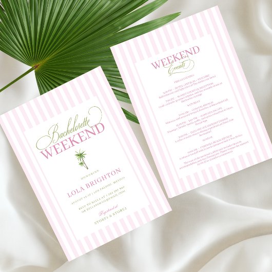 Retro Pink Green Palm Beach Bachelorette Itinerary 招待状