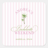 Retro Pink & Green Palm Tree Beach Bachelorette スクエアシール (正面)