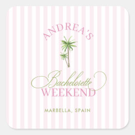 Retro Pink & Green Palm Tree Beach Bachelorette スクエアシール