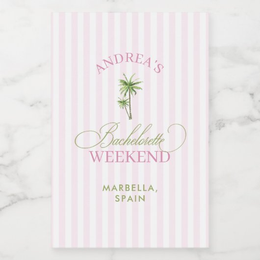 Retro Pink & Green Palm Tree Beach Bachelorette ワインラベル (シングルラベル)