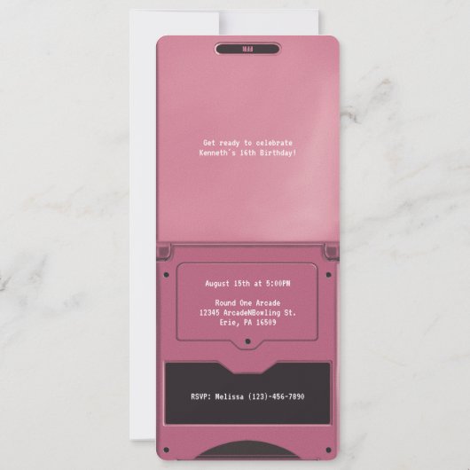 Retro Pink Handheld Gaming II Birthday Invitation 招待状 (裏面)