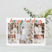 Retro Pink Happy Holidays 5 Photo Collage シーズンカード (スタンド正面)