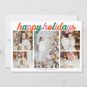 Retro Pink Happy Holidays 5 Photo Collage シーズンカード (正面)