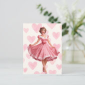 Retro Pink Hearts Romance Card Postcard  シーズンポストカード (スタンド正面)