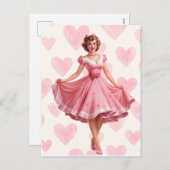 Retro Pink Hearts Romance Card Postcard  シーズンポストカード (正面/裏面)
