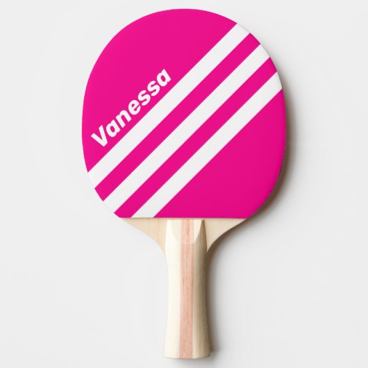 Retro Pink Lollipop Three Angled Stripe with Name 卓球ラケット (正面)