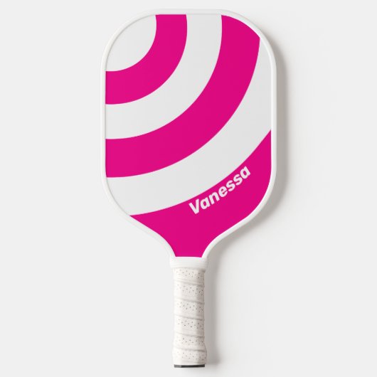 Retro Pink Lollipop Three Circle Stripe with Name ピックルボールラケット (正面)