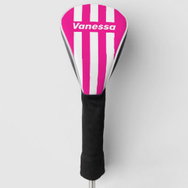 Retro Pink Lollipop Three Pin Stripes with Name ゴルフヘッドカバー