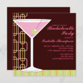 Retro Pink Martini Bachelorette Party Invitation 招待状 (正面/裏面)