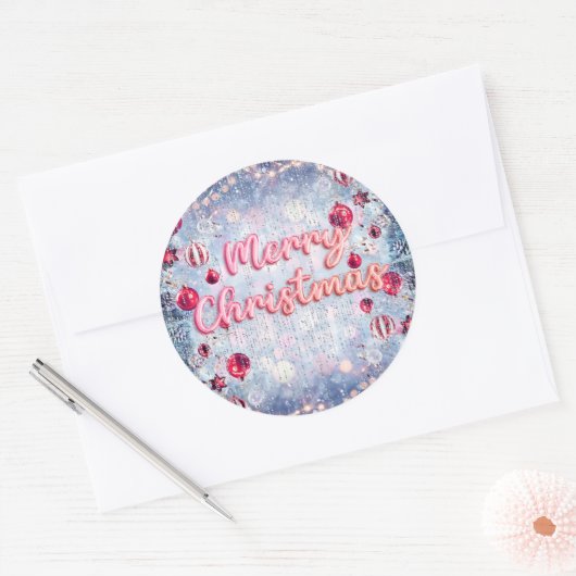 Retro Pink Merry Christmas  ラウンドシール (封筒)