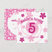 Retro Pink Modern Flower Girly Any Age Birthday 招待状 (正面/裏面)