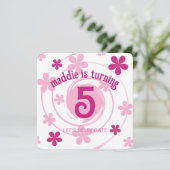 Retro Pink Modern Flower Girly Any Age Birthday 招待状 (スタンド正面)