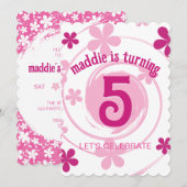 Retro Pink Modern Flower Girly Any Age Birthday 招待状 (正面/裏面)