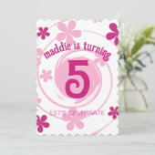 Retro Pink Modern Flower Girly Any Age Birthday 招待状 (スタンド正面)