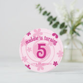 Retro Pink Modern Flower Girly Any Age Birthday 招待状 (スタンド正面)