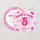 Retro Pink Modern Flower Girly Any Age Birthday 招待状 (正面/裏面)