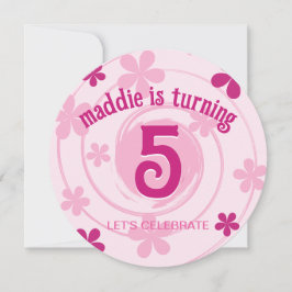 Retro Pink Modern Flower Girly Any Age Birthday 招待状