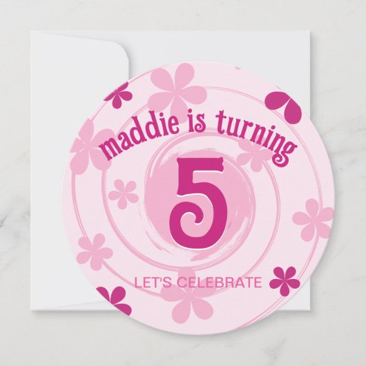 Retro Pink Modern Flower Girly Any Age Birthday 招待状 (正面)