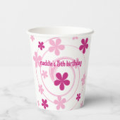 Retro Pink Modern Flower Girly Any Age Birthday 紙コップ (裏面)