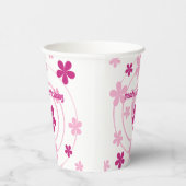 Retro Pink Modern Flower Girly Any Age Birthday 紙コップ (右)