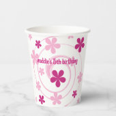 Retro Pink Modern Flower Girly Any Age Birthday 紙コップ (正面)
