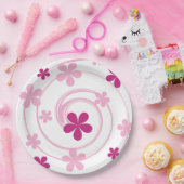 Retro Pink Modern Flower Girly Party ペーパープレート (パーティー)