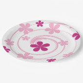 Retro Pink Modern Flower Girly Party ペーパープレート (アングル)