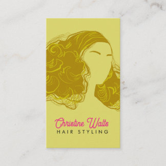Retro Pink Olive Green Hair Styling Flat Design QR 名刺