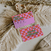 Retro Pink Orange Boho Groovy Checkered Unique 名刺