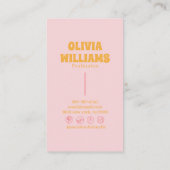 Retro Pink Orange Boho Groovy Floral Girly Trendy 名刺 (裏面)