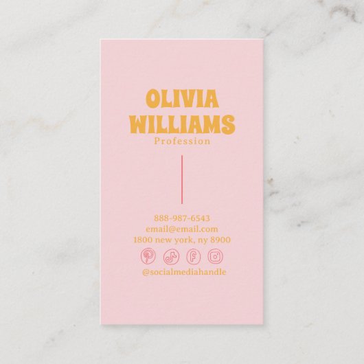 Retro Pink Orange Boho Groovy Floral Girly Trendy 名刺 (裏面)