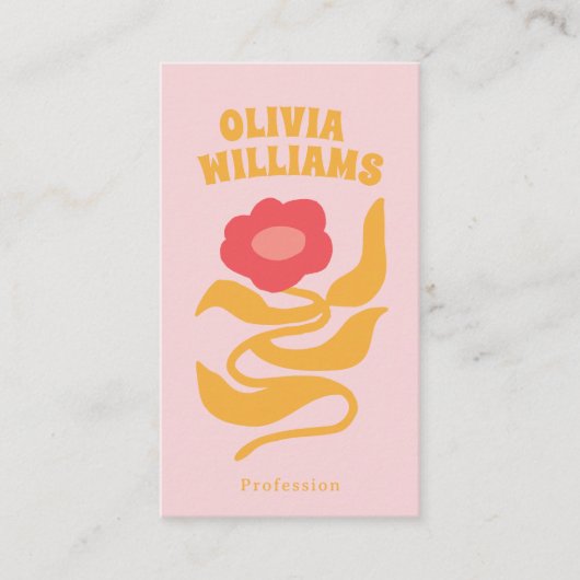 Retro Pink Orange Boho Groovy Floral Girly Trendy 名刺 (正面)