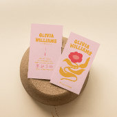 Retro Pink Orange Boho Groovy Floral Girly Trendy 名刺