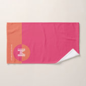 Retro Pink Orange Geometric Modern Monogram バスタオルセット (ハンドタオル)