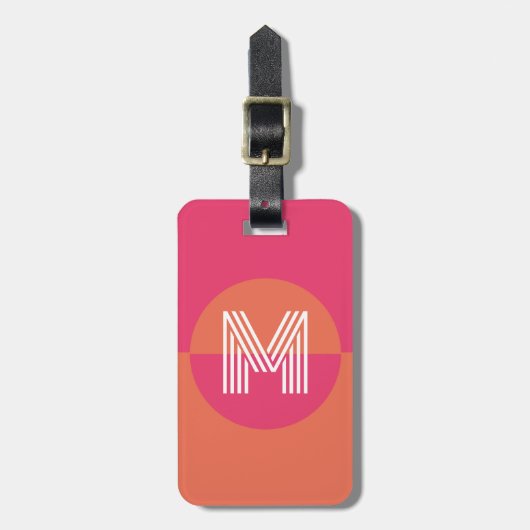Retro Pink Orange Geometric Modern Monogram ラゲッジタグ (正面縦)
