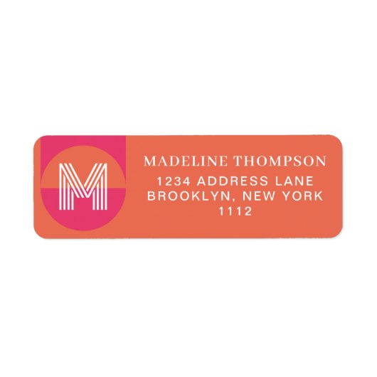 Retro Pink Orange Geometric Modern Monogram ラベル (正面)