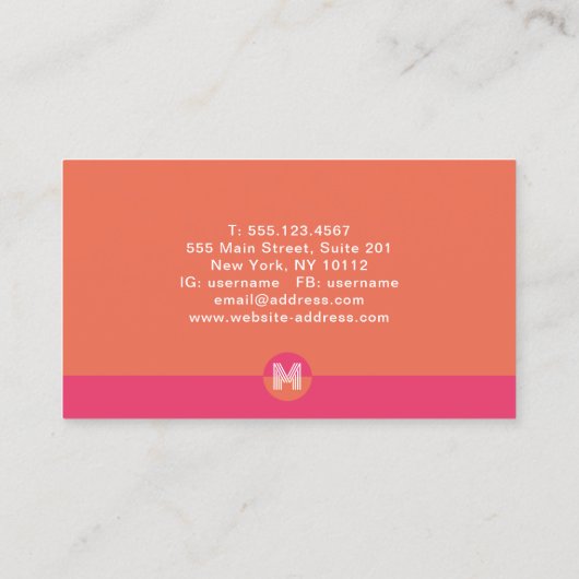 Retro Pink Orange Geometric Modern Monogram 名刺 (裏面)